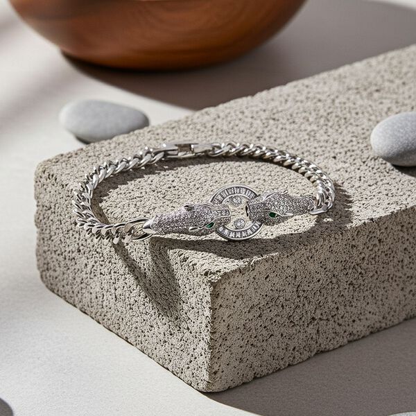 Wei&szlig;es Zirkonia und gr&uuml;nes Nanokristall 18,5cm Armband in Silberton image number 2