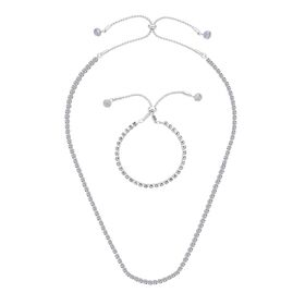 2er-Set- weiße Kristall-Halskette und Armband - 0,50 ct.