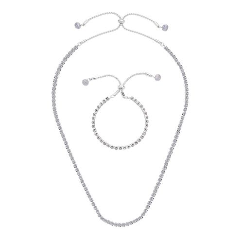 2er-Set- weiße Kristall-Halskette und Armband - 0,50 ct. image number 0