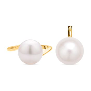 Wei&szlig;er Edison Perlen-Ring und Anh&auml;nger, 925 Silber Gelbgold Vermeil