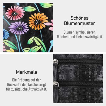 VIVID by SUKRITI Handbemalte Echtleder Umh&auml;ngetasche, schwarz, Blumen