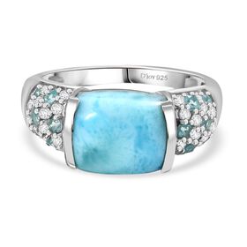 D'Joy Larimar, Blauer Apatit Ring 925 Silber rhodiniert (Gr&ouml;&szlig;e 19.00) ca. 6,19 ct