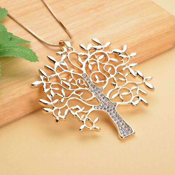 Weißer Kristall Lebensbaum-Anhänger mit Kette, goldfarben image number 2