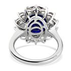Blauer Saphir und Zirkon Halo Ring 925 Silber Platin-Überzug image number 5