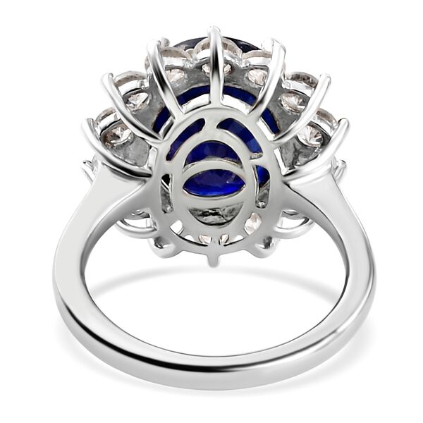 Blauer Saphir und Zirkon Halo Ring 925 Silber Platin-&Uuml;berzug image number 6