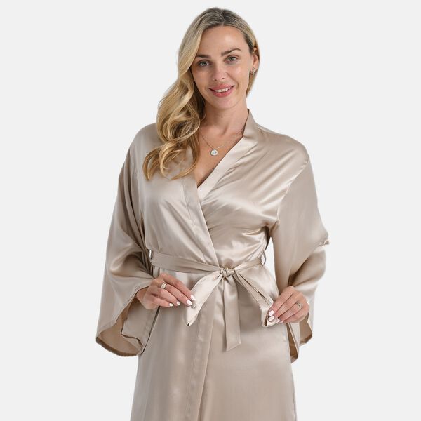 LA MAREY Kimono mit G&uuml;rtel aus 100% Maulbeerseide, Champagner, Einheitsgr&ouml;&szlig;e image number 5