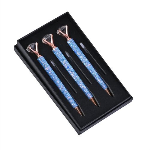 3er-Set Kristallkugelschreiber leuchtender Stift -Blau mit Ersatztinte, Blau image number 0