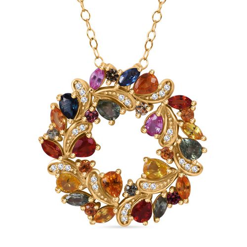 AA Mehrfarbiger Saphir Anhänger mit Kette, Gelbgold Vermeil, ca. 3,66 ct. image number 0