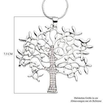 Wei&szlig;er Kristall Lebensbaum-Anh&auml;nger mit Kette, silberfarben