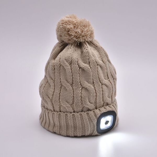 Beanie M&uuml;tze mit LED-Kopflichtfunktion, Khaki image number 0