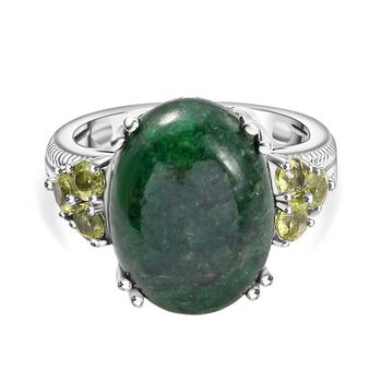 Gr&uuml;ner Aventurin, Peridot Ring Messing platiniert (Gr&ouml;&szlig;e 17.00) ca. 9,82 ct