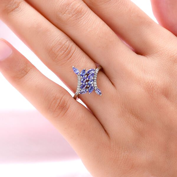 AA Tansanit und wei&szlig;er Zirkon-Ring, 925 Silber platiniert  ca. 0,89 ct image number 3