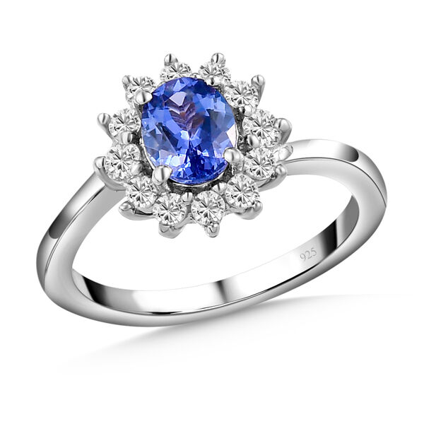 AA Tansanit und wei&szlig;er Zirkon-Ring, 925 Silber platiniert  ca. 1,15 ct image number 4
