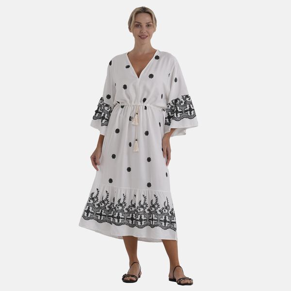  La Marey cotton Elastic waist v-neck  print dresses