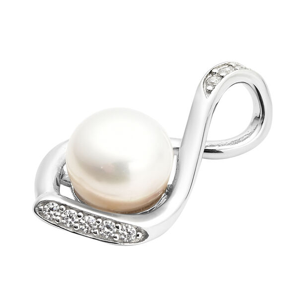 Wei&szlig;e S&uuml;&szlig;wasser Perle und Zirkonia Anh&auml;nger 925 Silber rhodiniert ca. 0,50 ct image number 4