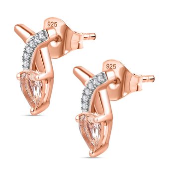 AA Morganit, Wei&szlig;er Zirkon Ohrringe 925 Silber 750 Ros&eacute;gold Vermeil ca. 0,88 ct.