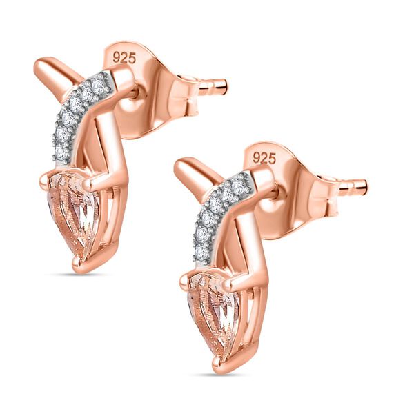 AA Morganit, Wei&szlig;er Zirkon Ohrringe 925 Silber 750 Ros&eacute;gold Vermeil ca. 0,88 ct. image number 4