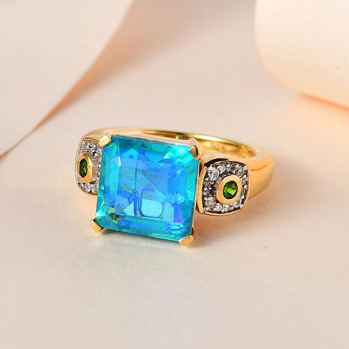 Paraiba Pfau Triplett Quarz, natürlicher Chromdiopsid und Zirkon-Ring - 6 ct. image number 1