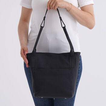 Echtleder-Tote-Bag mit Magnetverschluss-Au&szlig;entasche und ger&auml;umigem Innenfach, 34x14x29 cm, Schwarz