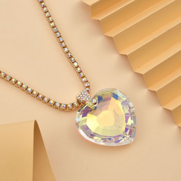 Simulierter Mystischer Weißer Kristall Anhänger mit Kette, goldfarben image number 2