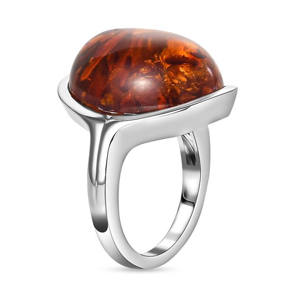 Natürlicher baltischer Bernstein Ring, 925 Silber rhodiniert, (Größe 17.00) image number 5