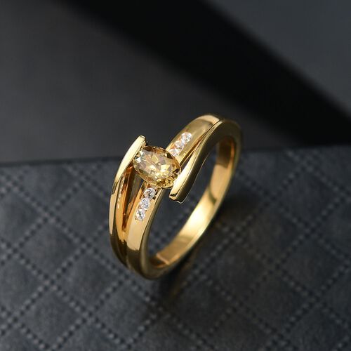 AA Natürlicher goldener Tansanit, Weißer Zirkon Ring 925 Silber 750 Gelb Vergoldet (Größe 18.00) ca. 0,53 ct image number 1