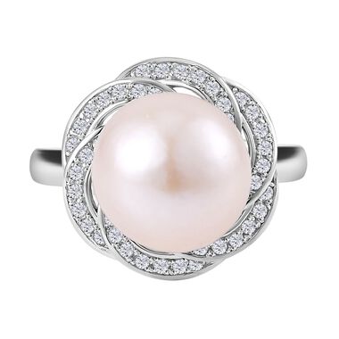 12-13 mm weißer Edison Perle und Zirkon-Ring - 0,57 ct.