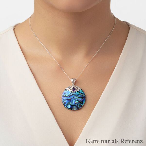 Afrikanischer Amethyst, Abalone Muschel Anhänger 925 Silber ca. 0,61 ct. image number 2