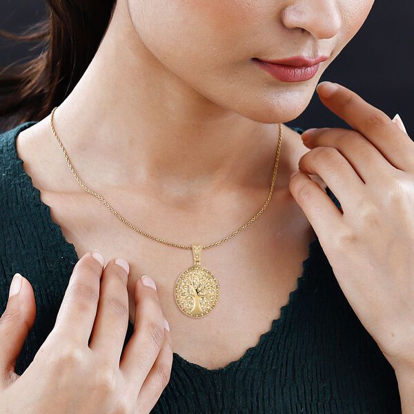 Lebensbaum-Anh&auml;nger wei&szlig;er Kristall mit Kette, goldfarben image number 2