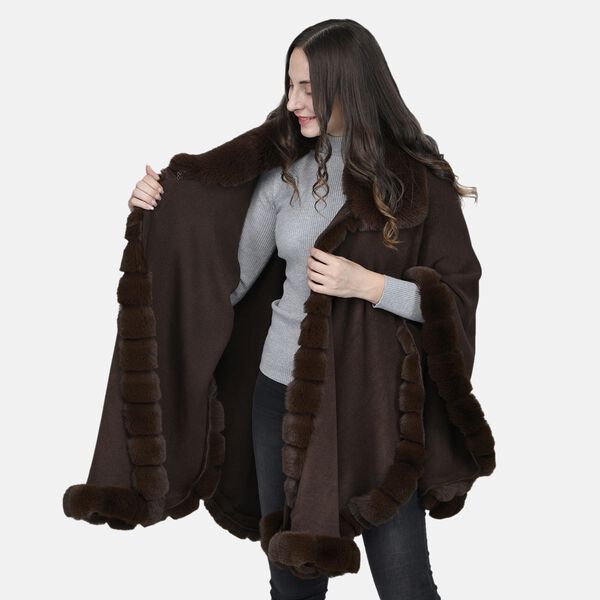 La Marey - Kunstpelz Mantel mit Knopfleiste, 75x115 cm, Dunkelbraun image number 4