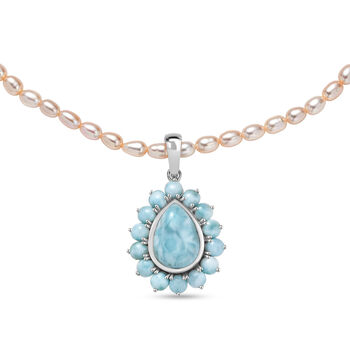 D'Joy Larimar-Anh&auml;nger mit Perlenkette ca. 50 cm 925 Silber rhodiniert