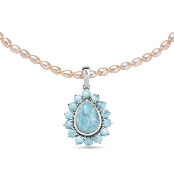 D'Joy Larimar-Anh&auml;nger mit Perlenkette ca. 50 cm 925 Silber rhodiniert