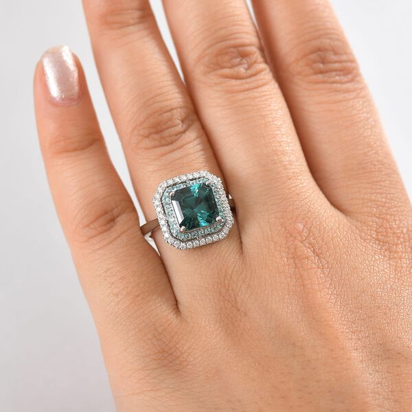 RHAPSODY zertifiziert und geprüft AAAA Pirineu Lagoon Tourmalin, Paraiba Turmalin und VS-EF Diamant Ring in 950 Platin - 5,13 ct. image number 2
