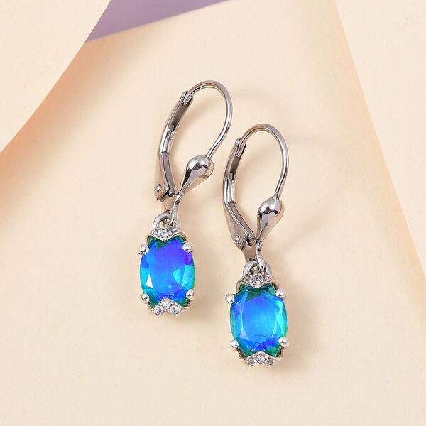 Pfau Triplette Quarz, weiße Zirkon Ohrringe, 925 Silber platiniert ca. 2.84 ct image number 2