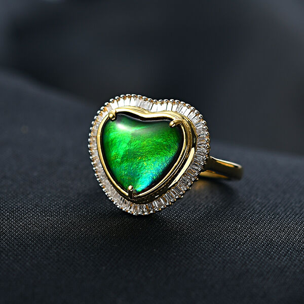 D'Joy Ammolit, Weißer Diamant Ring 925 Silber 750 Gelbgold Vermeil (Größe 18.00) ca. 3,88 ct image number 1