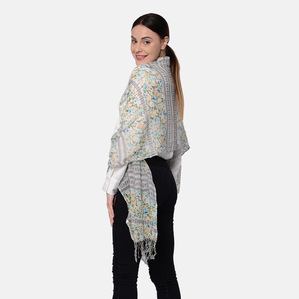 Bedruckter Schal mit Quasten, 55x195+10 cm, Gr&uuml;n image number 2