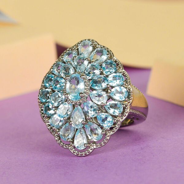 Himmelblauer Topas-Ring 925 Silber platiniert  ca. 6,14 ct image number 2