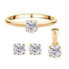 Moissanit Ring, Anhänger und Ohrringe, 925 Silber vergoldet ca. 1,70 ct