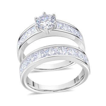 Lustro Stella - 2er Set Wei&szlig;er Zirkonia Ring 925 Silber rhodiniert (Gr&ouml;&szlig;e 17.00)