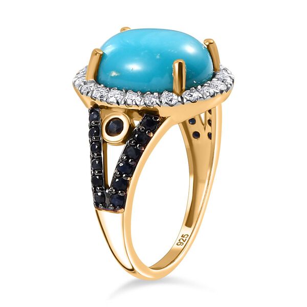 AAA amerikanischer natürlicher Sleeping Beauty Türkis, blauer Saphir und Moissanit-Ring - 5,38 ct. image number 5