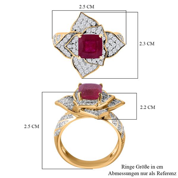 AA Afrikanischer Rubin (Fissure gef&uuml;llt), Wei&szlig;er Zirkon Ring, 925 Silber Gelbgold Vermeil (Gr&ouml;&szlig;e 19.00) ca. 3.96 ct image number 4