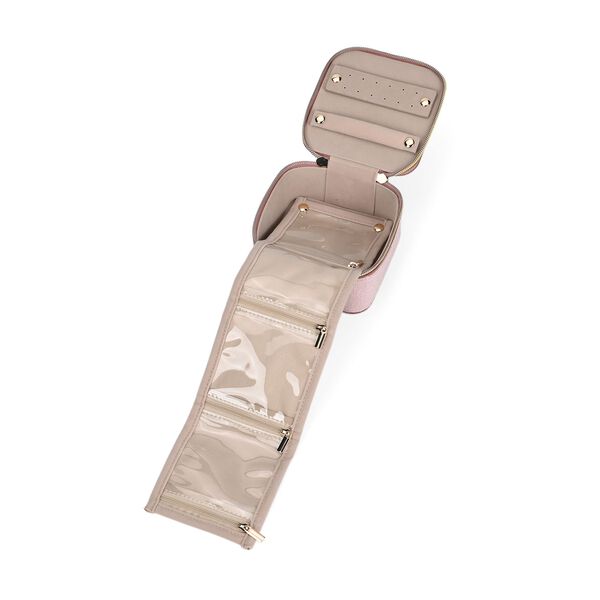 Samt-Schmuckbox mit 4 transparenten Schmuckbeuteln, 12x12x7 cm, Rosa image number 6