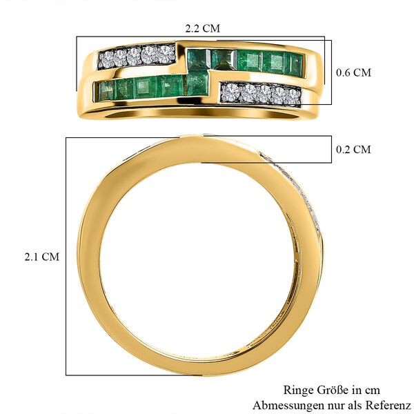 Kagem Sambischer Smaragd, Weißer Zirkon Ring 925 Silber 750 Gelbgold Vermeil (Größe 19.00) ca. 1,07 ct image number 6