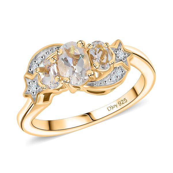 D joy AAA Premium Malagasy Mondstein Startdust Ring, 925 Silber 750 Gelbgold Vermeil (Gr&ouml;&szlig;e 16.00) ca. 0.81 ct image number 4