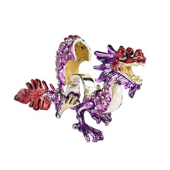 Deko-Schmuckdose aus Metall und Kristall, in Drachenform mit magnetischem Verschluss, 12x7cm, Lila-Rot
