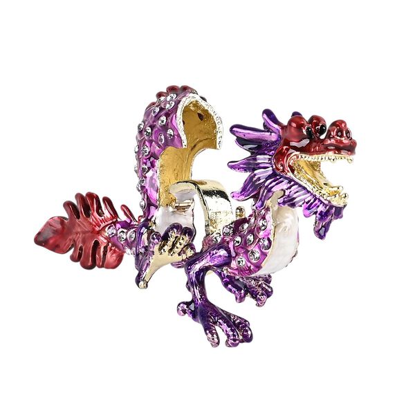 Deko-Schmuckdose aus Metall und Kristall, mit magnetischem Verschluss, Lila, 12x7 cm, Drache image number 4