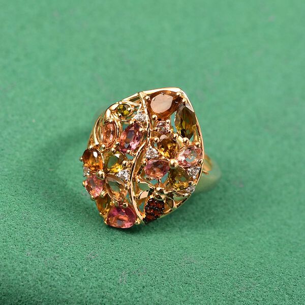 GP Italienische Garten Kollektion - AA Mehrfarbiger-Turmalin Ring, 925 Silber 750 Gelbgold Vermeil (Gr&ouml;&szlig;e 19.00) ca. 2.70 ct image number 2