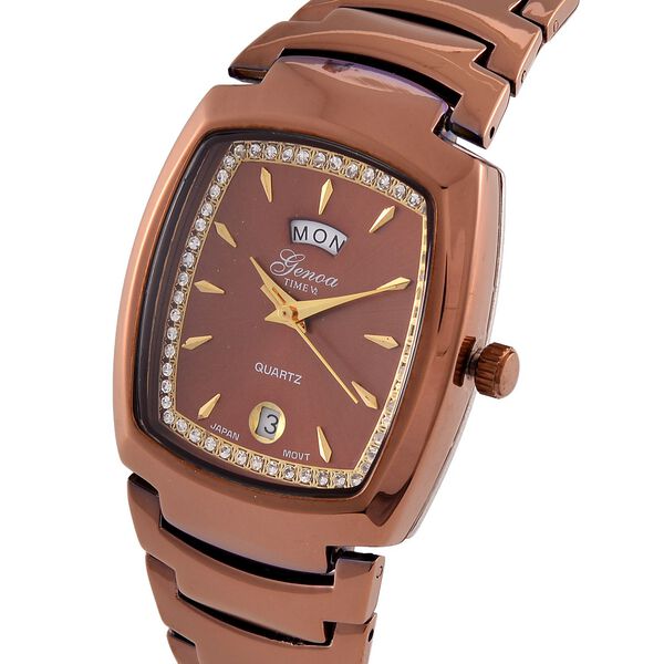 GENOA  - Eleganz Uhr mit Mond- und Wochenanzeige, Japanisches Uhrwerk und Weißem Kristallzifferblatt, Reiner Edelstahl, 20 cm image number 4