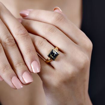 Tucson Exklusive- Goldenite, Wei&szlig;er Zirkon Ring 925 Silber 750 Gelbgold Vermeil (Gr&ouml;&szlig;e 21.00) ca. 2.62 ct