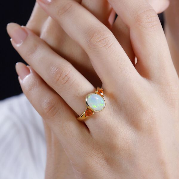 Natürlicher, äthiopischer Welo Opal, Feueropal Ring 925 Silber 750 Gelbgold Vermeil (Größe 21.00) ca. 2.02 ct image number 4